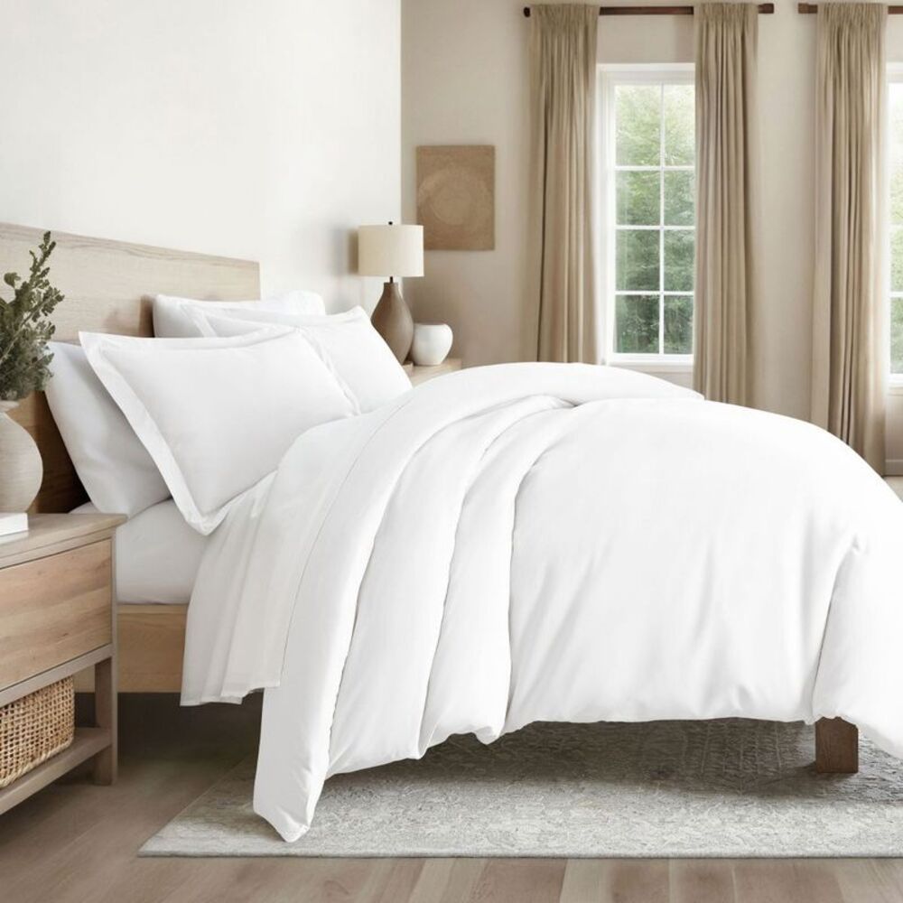 3pc Duvet Cover & Shams Set - Soft Microfiber Wrinkle Free White Full/Queen